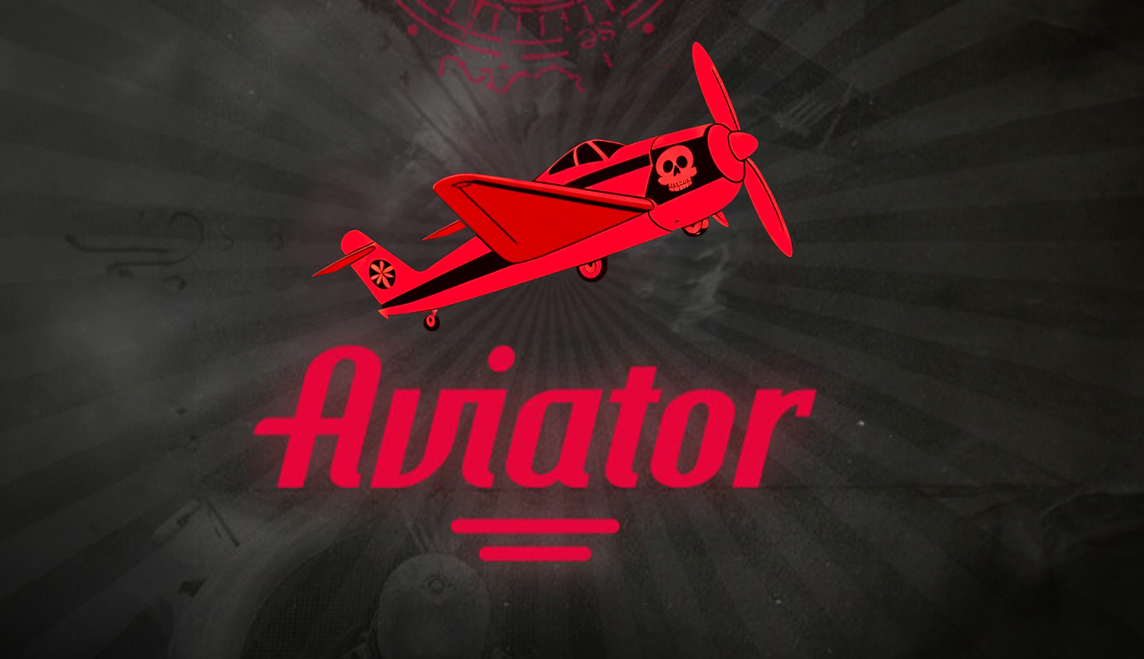 Illustration of a red skull-adorned plane against a dark radial pattern for the Aviator crypto crash game by Spribe