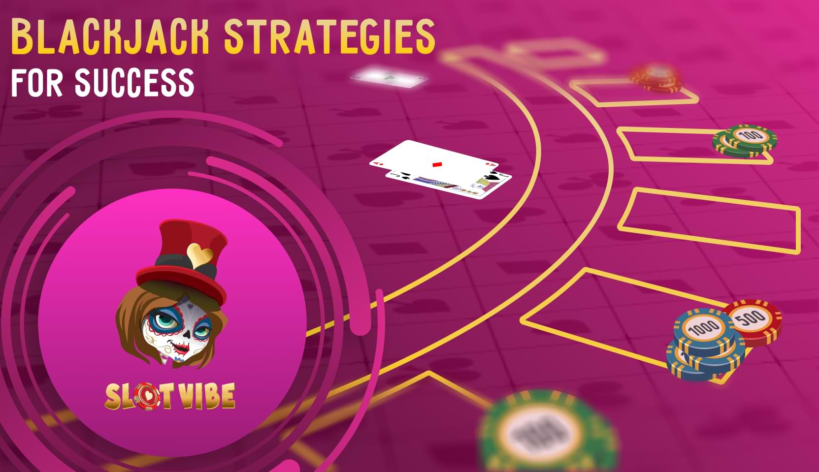 Blackjack strategies for success with blackjack table and SlotVibe logo
