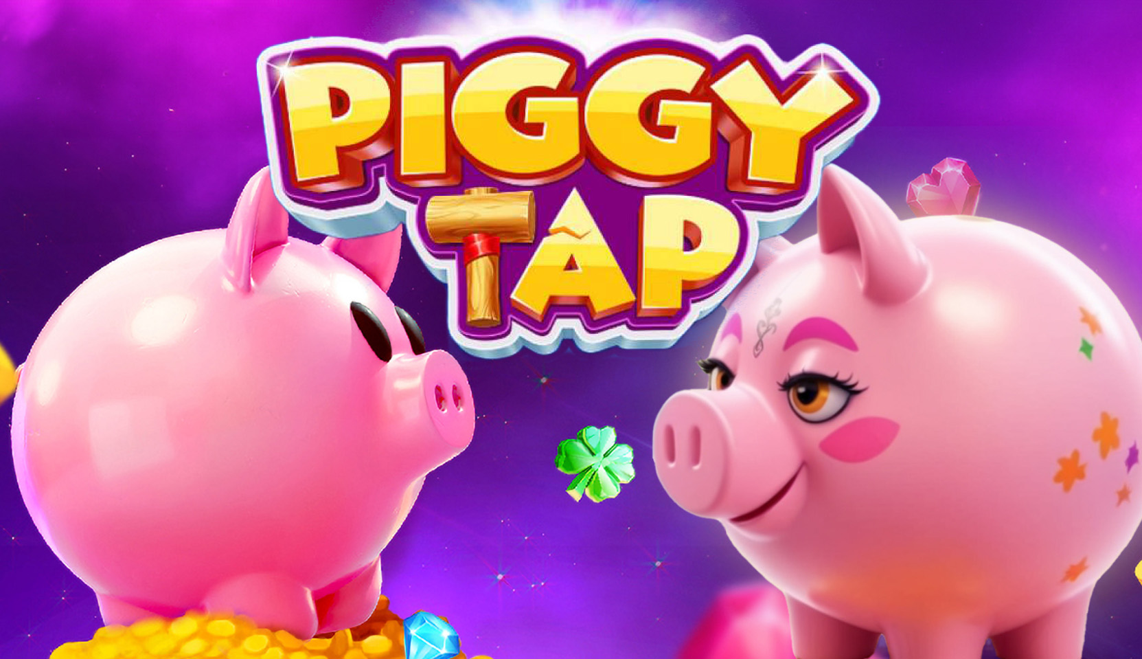 Playful 'Piggy Tap' slot game graphic featuring pink piggy banks with festive decorations by Only Play